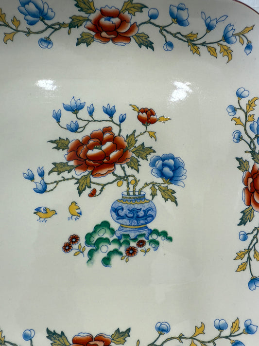 Fuente cuadrada de loza inglesa Mason’s Peony