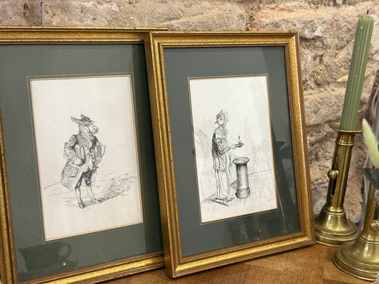 Pareja de dibujos antropomórficos al estilo Grandville – Firmados Avelina