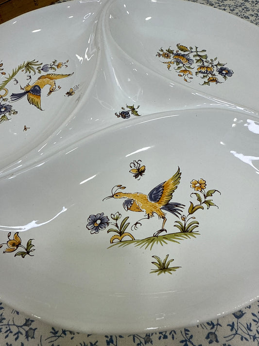 Fuente Moustiers Francia 3 compartimentos Pintada a mano