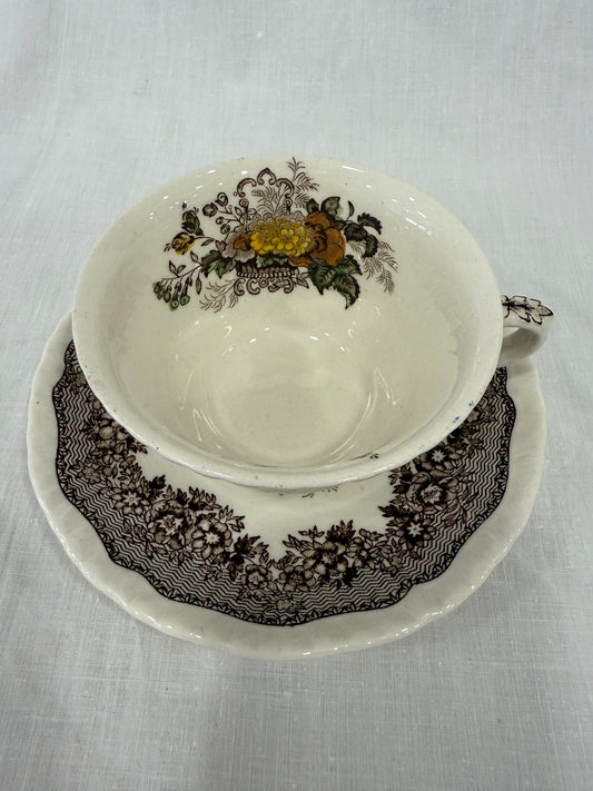 Taza con plato Mason’s modelo Ascot en marrón (X UD.)