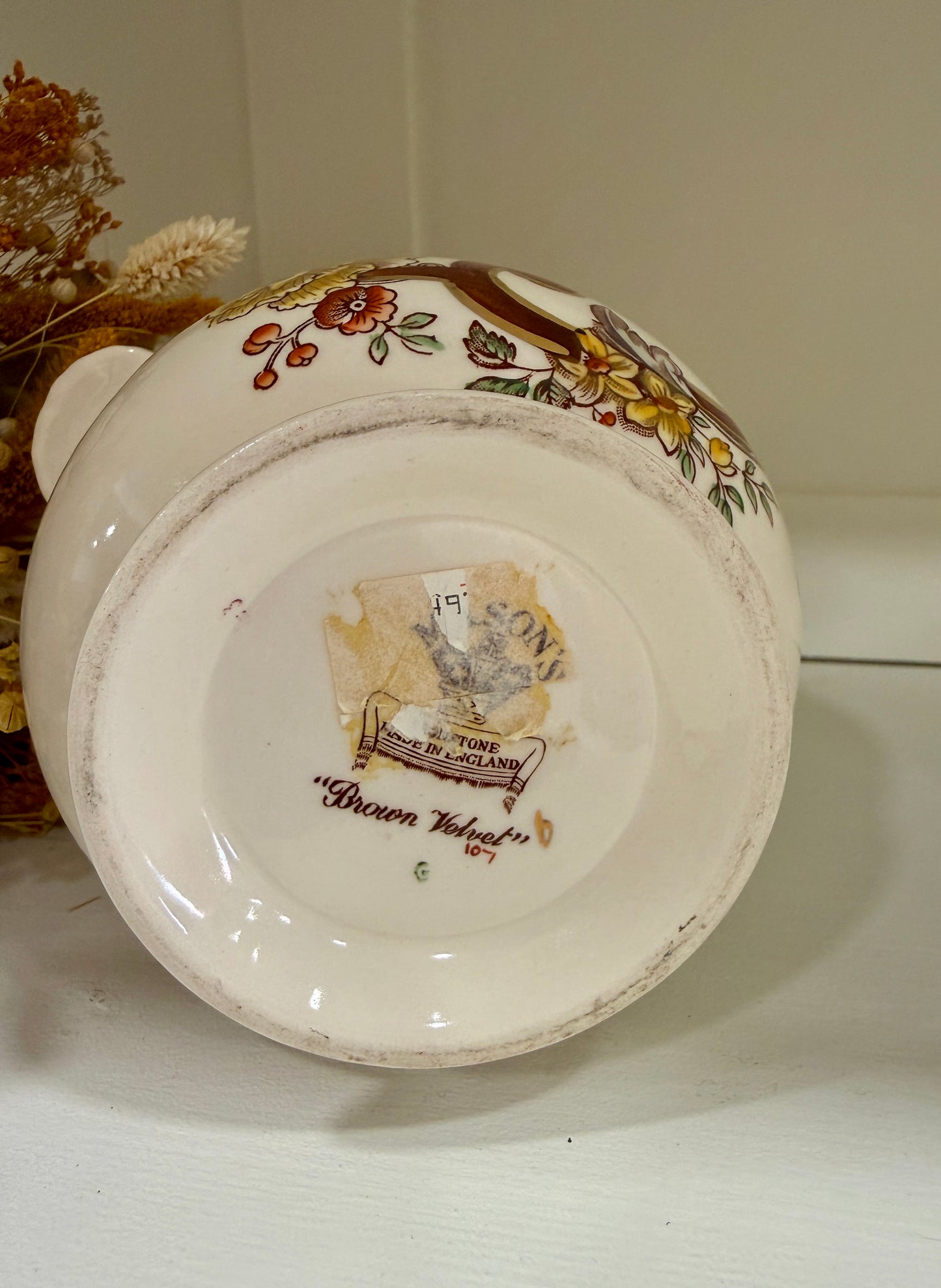 Macetero Antiguo Mason’s Brown Velvet Ironstone Inglés con Dorados