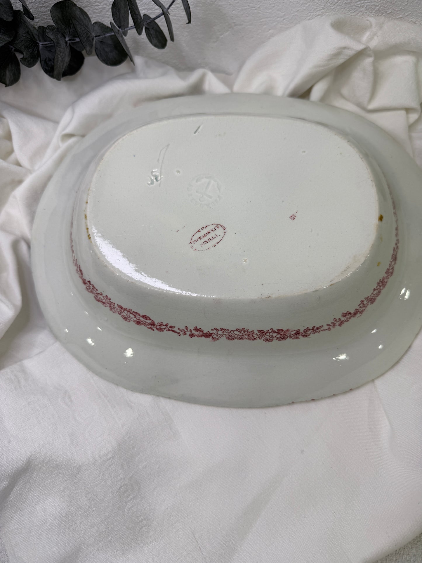 Fuente ovalada antigua Pickman y Cía Sevilla sello 28 1890-1900