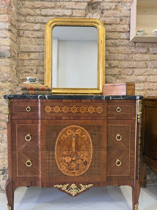 Cómoda Luis XVI de transición francesa en marquetería (finales siglo XIX)