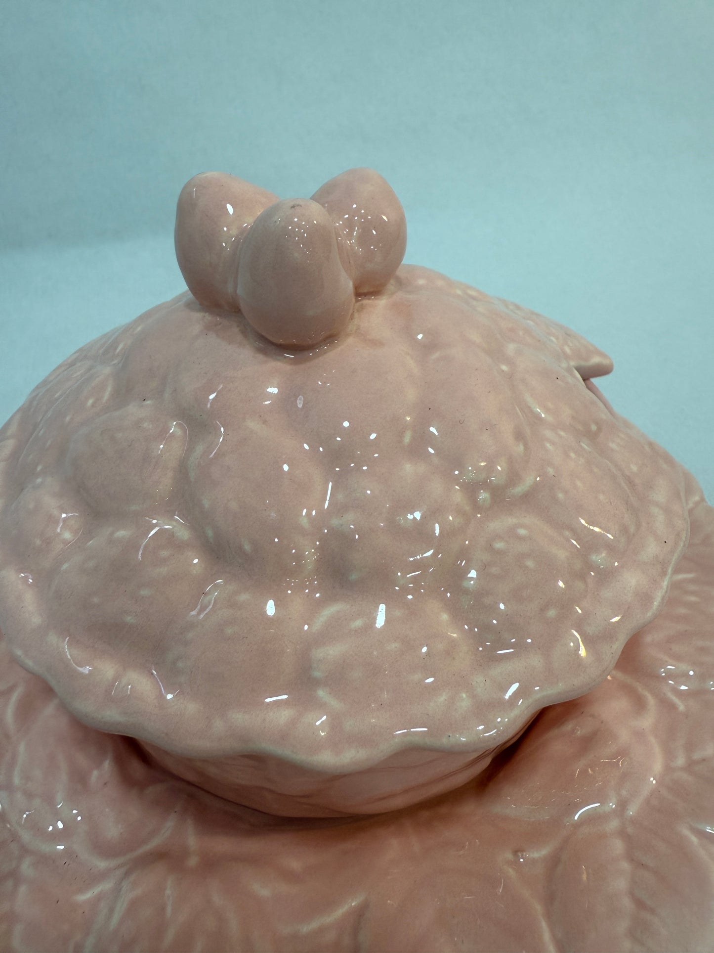 Azucarero vintage de cerámica rosa con plato Geneviève Lethu (3 piezas)