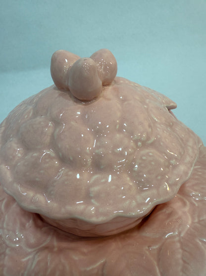 Azucarero vintage de cerámica rosa con plato Geneviève Lethu (3 piezas)