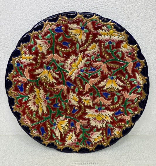 Plato decorativo antiguo en émaux cloisonnés de Longwy