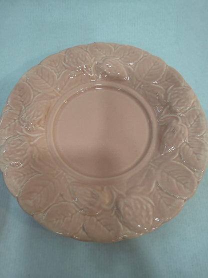 Azucarero vintage de cerámica rosa con plato Geneviève Lethu (3 piezas)