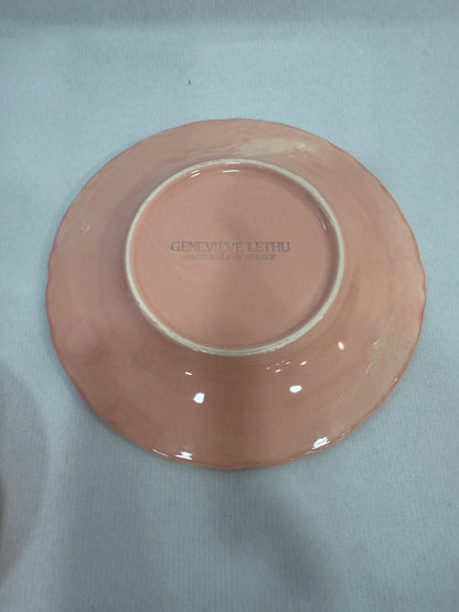 Azucarero vintage de cerámica rosa con plato Geneviève Lethu (3 piezas)