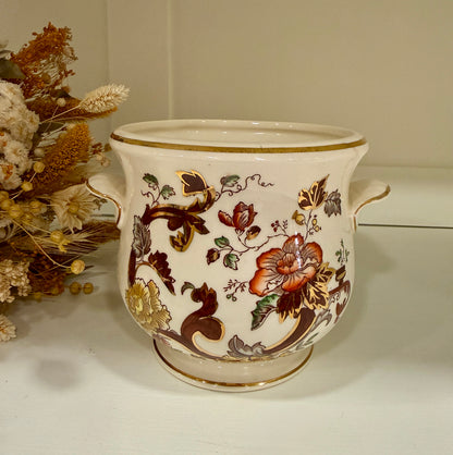Macetero Antiguo Mason’s Brown Velvet Ironstone Inglés con Dorados