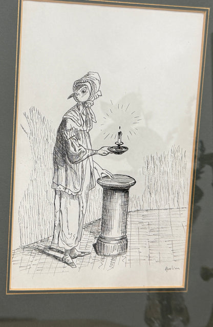 Pareja de dibujos antropomórficos al estilo Grandville – Firmados Avelina