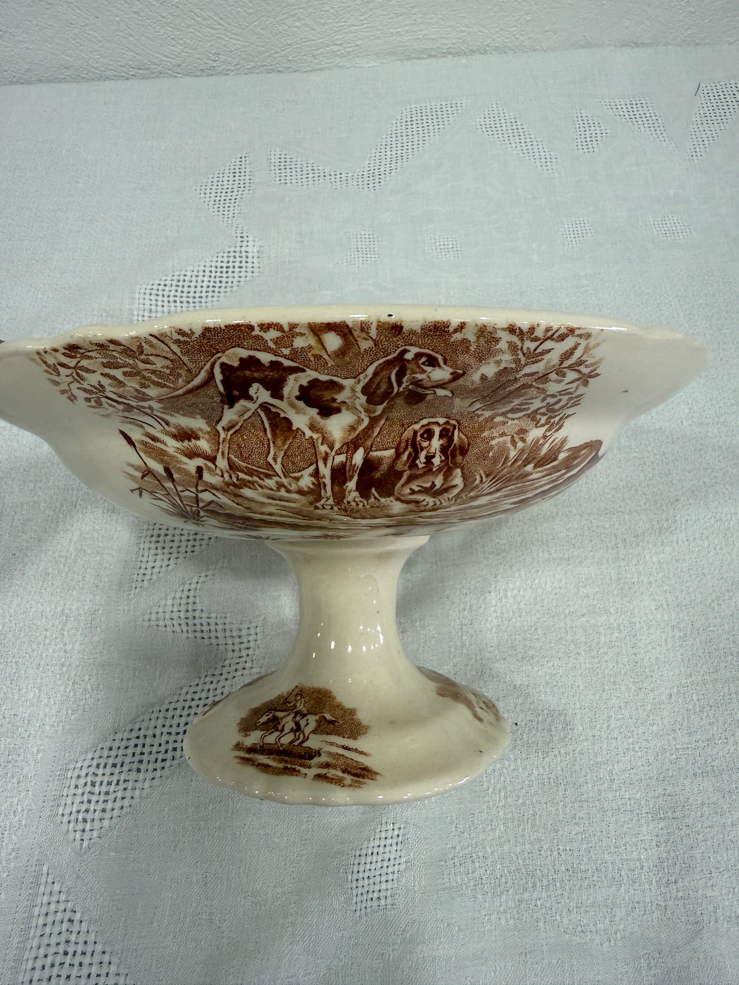 Compotier antiguo Longchamp – Modelo Veneur (caza) – ca. 1880–1900