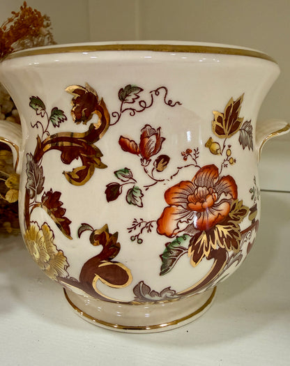 Macetero Antiguo Mason’s Brown Velvet Ironstone Inglés con Dorados