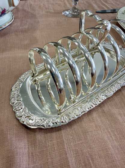 Porta tostadas vintage de metal plateado