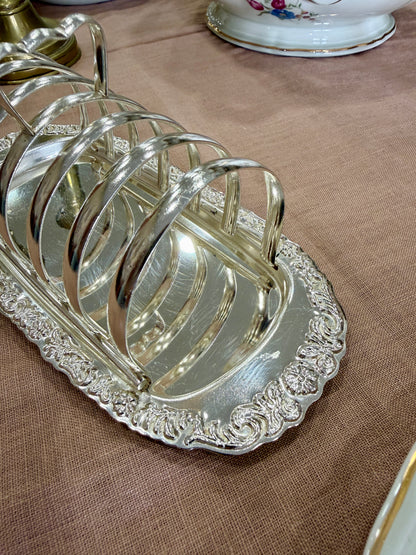 Porta tostadas vintage de metal plateado