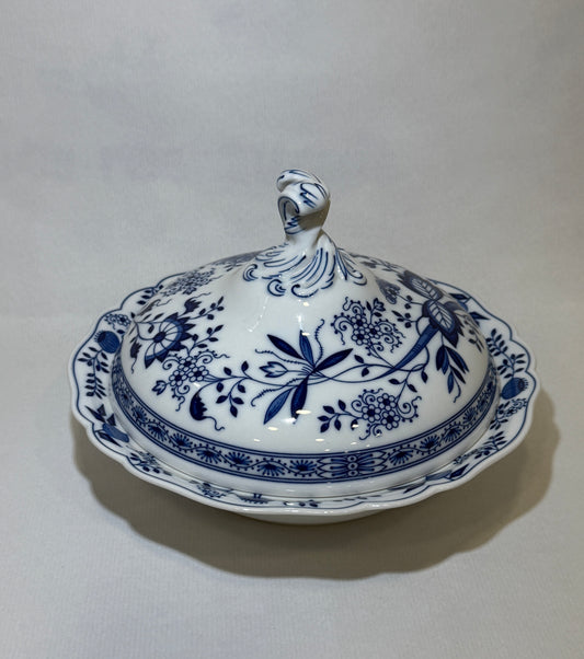 Bowl con tapa de porcelana alemana Hutschenreuther, patrón Zwiebelmuster (Cebolla Azul)