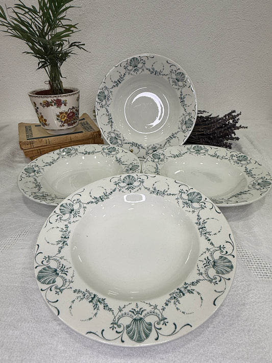 Set de 4 platos hondos K&G Luneville Guirlande (Francia, ca. 1900)