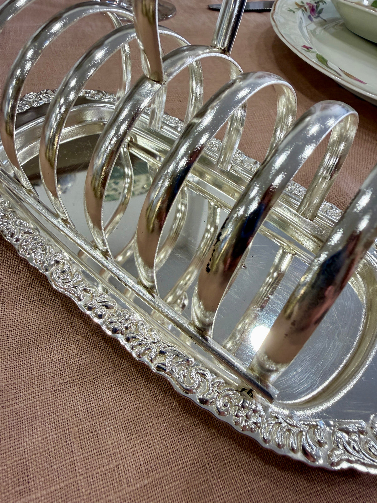 Porta tostadas vintage de metal plateado