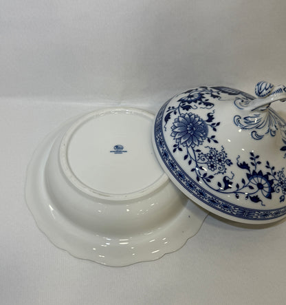 Bowl con tapa de porcelana alemana Hutschenreuther, patrón Zwiebelmuster (Cebolla Azul)