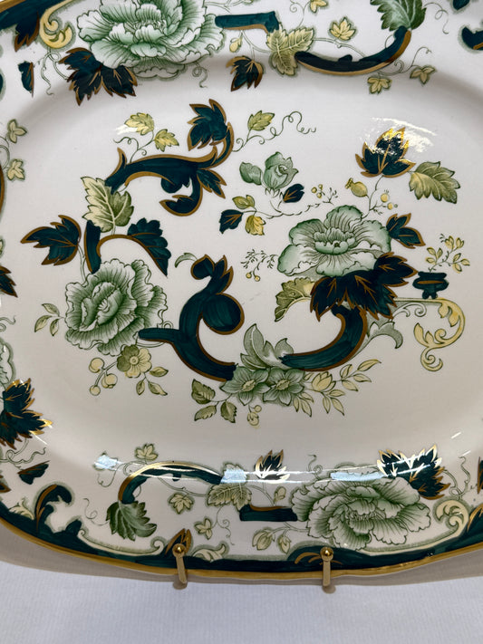 Fuente vintage Mason’s Ironstone Chartreuse (Inglaterra, c. 1930–1950)