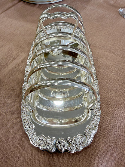 Porta tostadas vintage de metal plateado