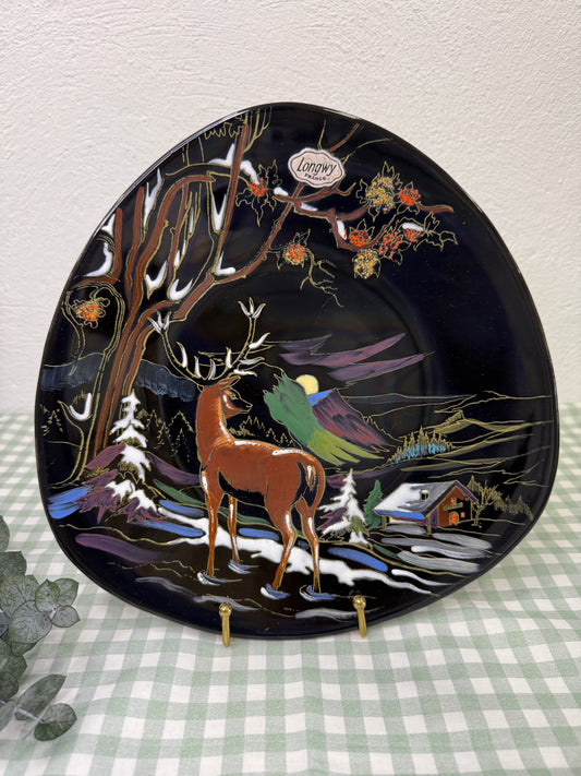 Plato decorativo Longwy Francia Paisaje con ciervo