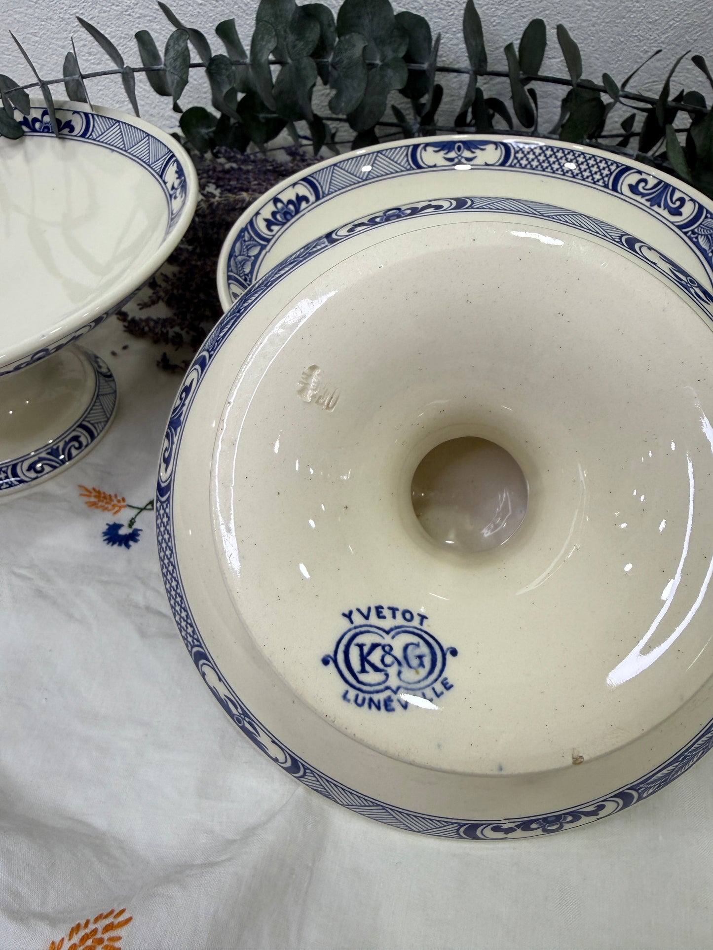 Compotier antiguo Lunéville Keller & Guérin, Francia c.1900