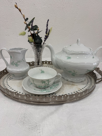 Taza con plato Bernardaud Limoges – Modelo Bonneval en verde