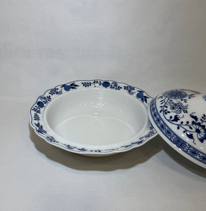 Bowl con tapa de porcelana alemana Hutschenreuther, patrón Zwiebelmuster (Cebolla Azul)