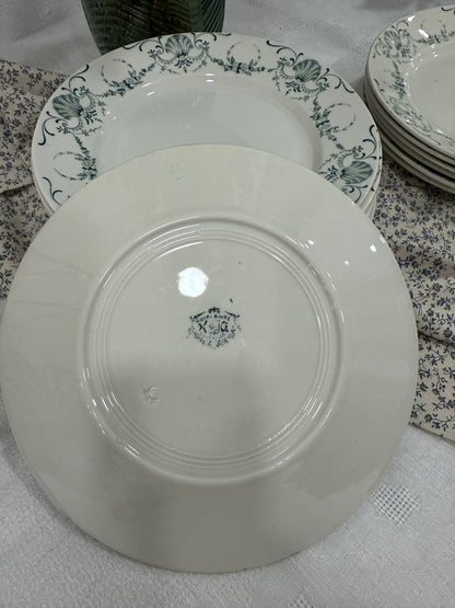 Set de 6 platos llanos antiguos – K&G Luneville, modelo Guirlande (Francia, ca. 1900)