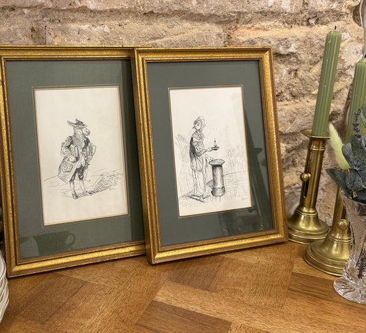 Pareja de dibujos antropomórficos al estilo Grandville – Firmados Avelina