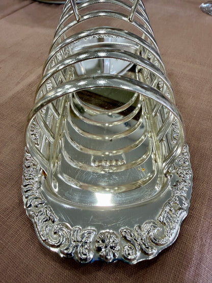 Porta tostadas vintage de metal plateado