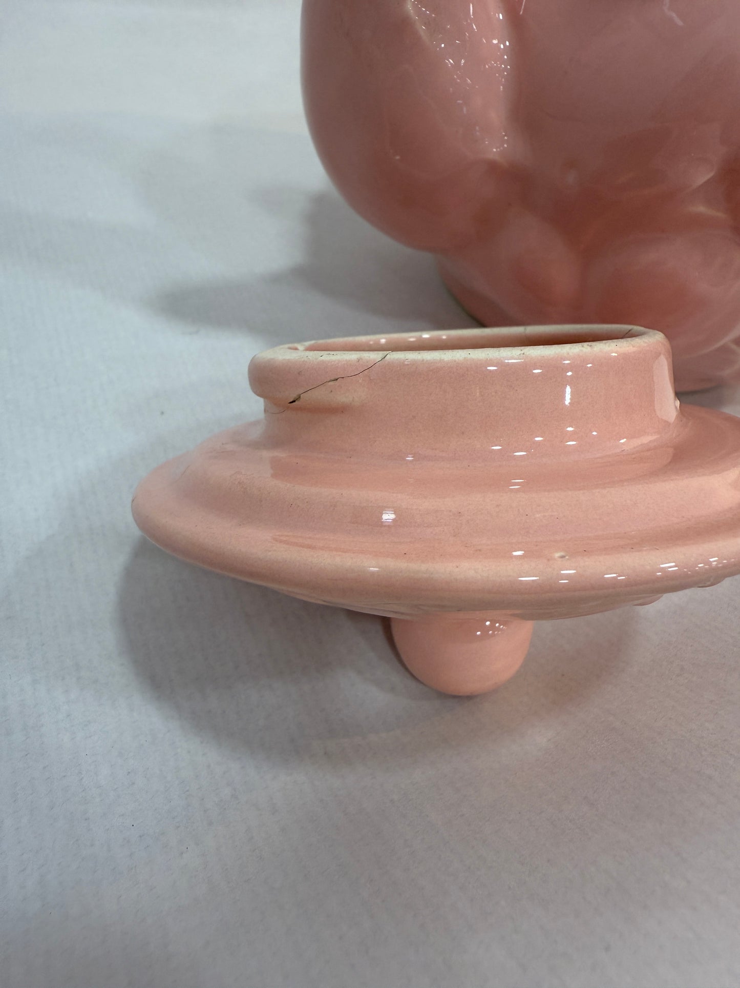 Tetera vintage Geneviève Lethu en cerámica rosa