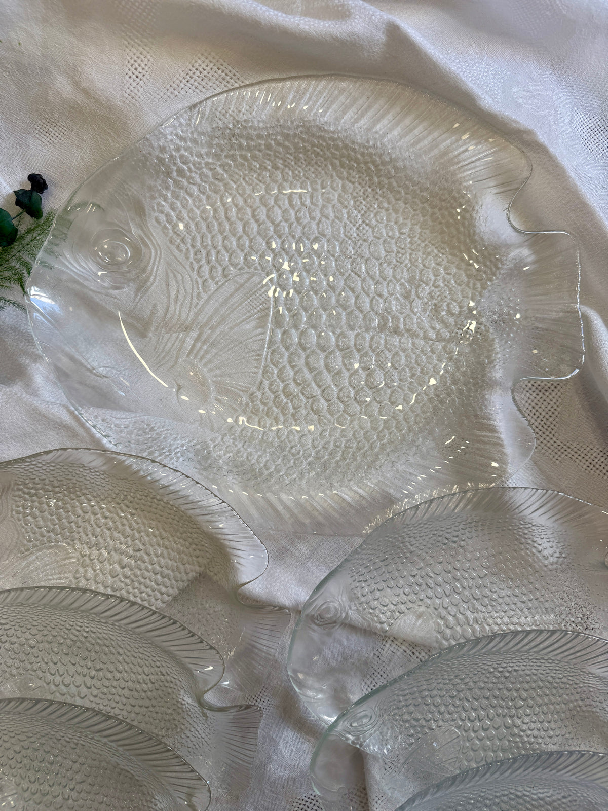 Servicio de pescado vintage en vidrio – 7 piezas