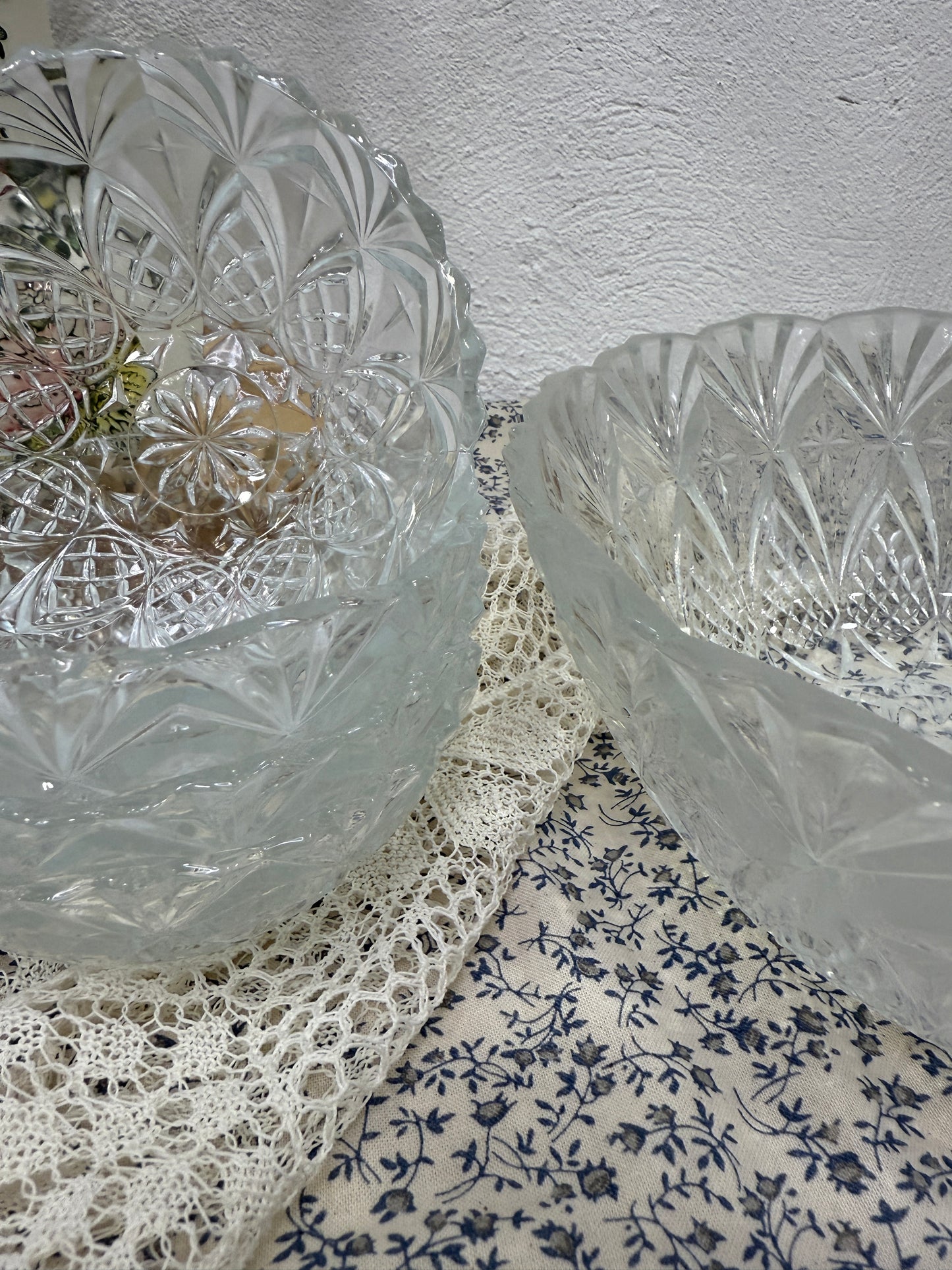 Conjunto de cristal prensado francés bowl grande + 6 cuencos