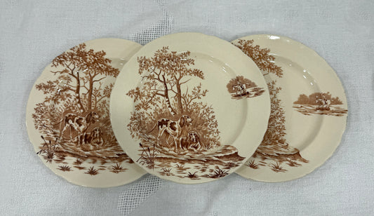 Platos de postre Longchamp – Modelo Veneur en sepia (terre de fer), ca. 1880–1900 X UD.