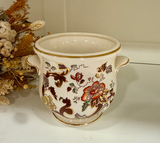 Macetero Antiguo Mason’s Brown Velvet Ironstone Inglés con Dorados
