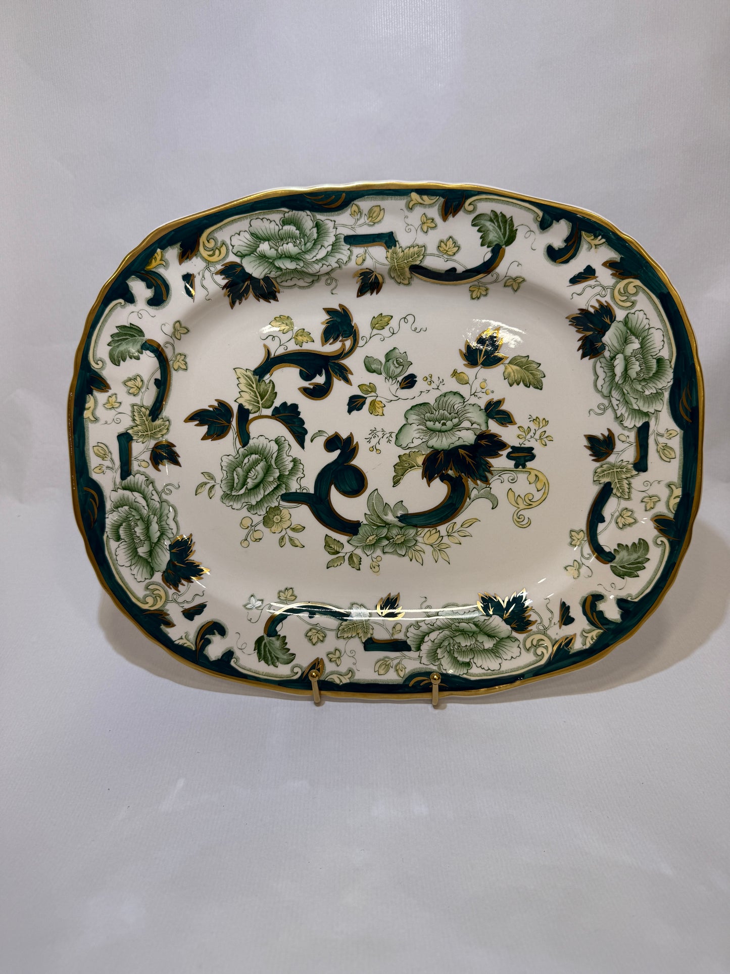 Fuente vintage Mason’s Ironstone Chartreuse (Inglaterra, c. 1930–1950)