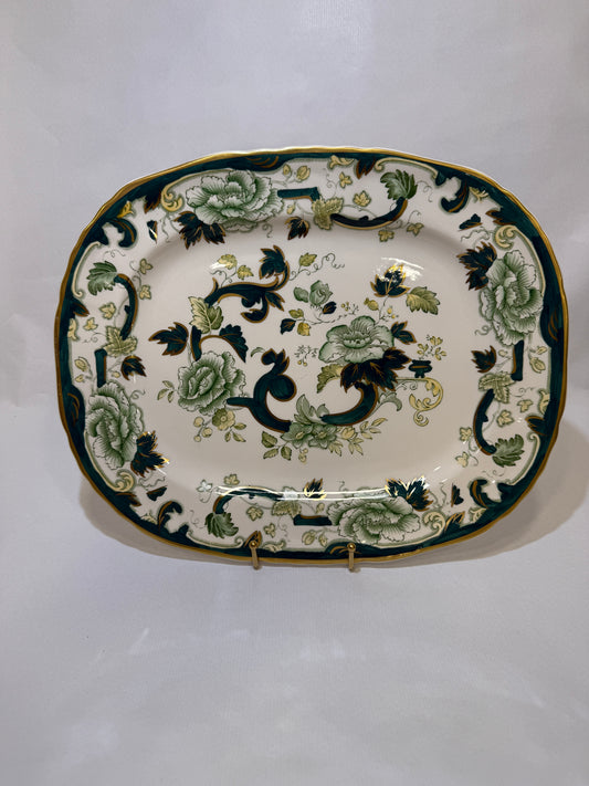 Fuente vintage Mason’s Ironstone Chartreuse (Inglaterra, c. 1930–1950)