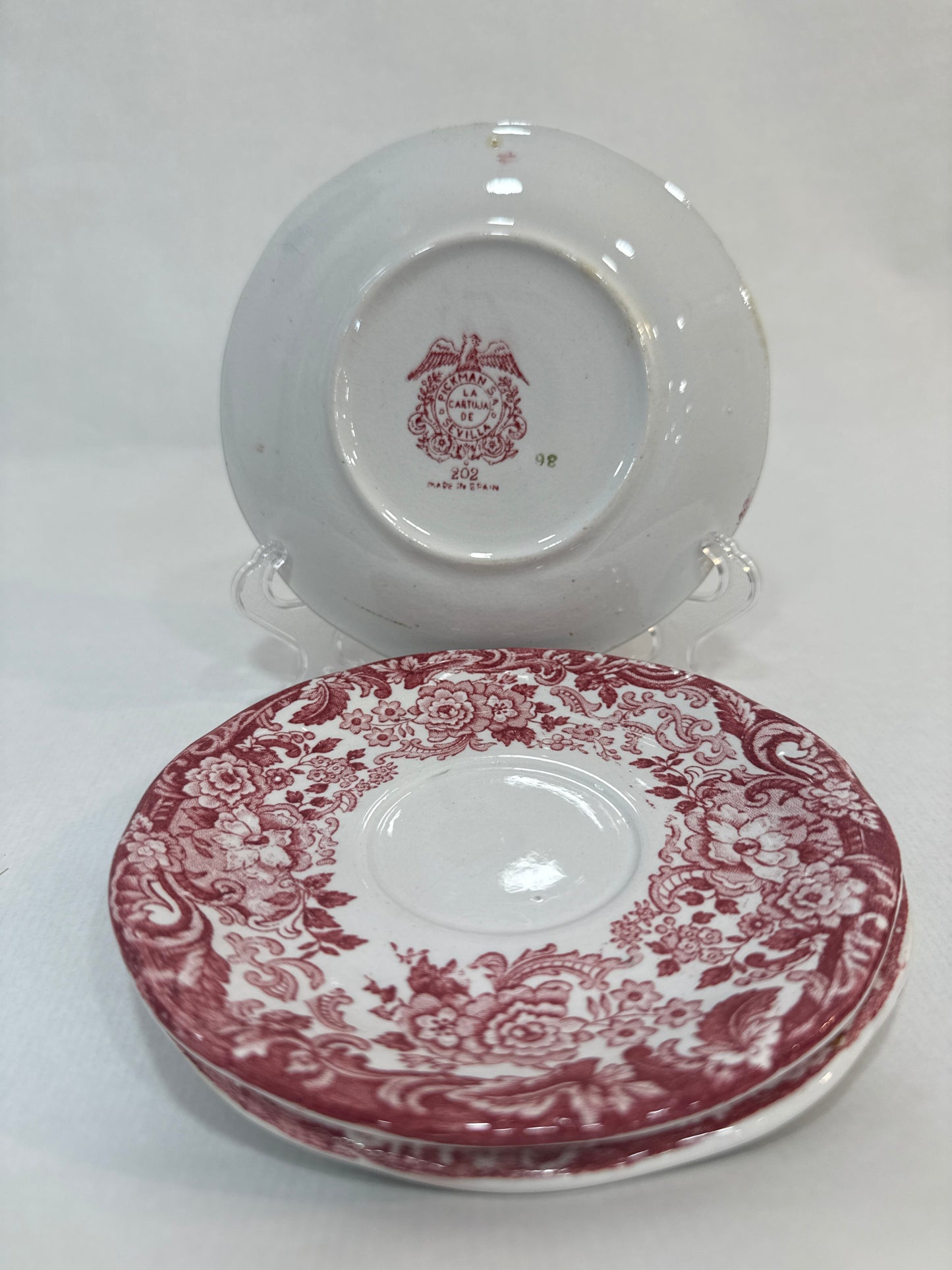 Conjunto de 3 platos pequeños Pickman – Cartuja de Sevilla (c. 1940–60)