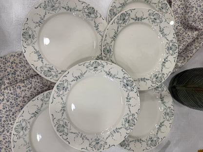 Set de 6 platos llanos antiguos – K&G Luneville, modelo Guirlande (Francia, ca. 1900)