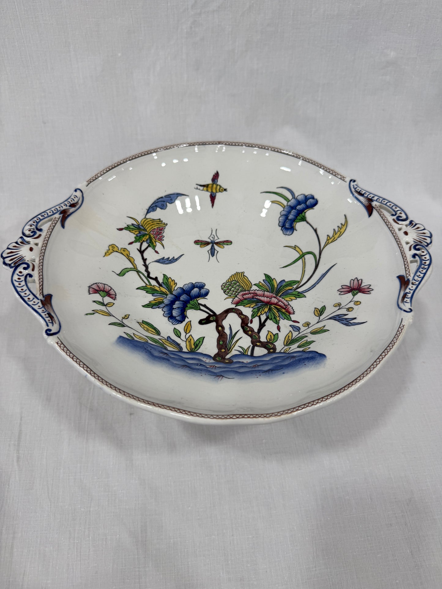 Compotier antiguo de loza francesa Sarreguemines, modelo Rouen