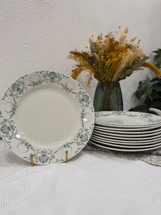 Set de 6 platos llanos antiguos – K&G Luneville, modelo Guirlande (Francia, ca. 1900)
